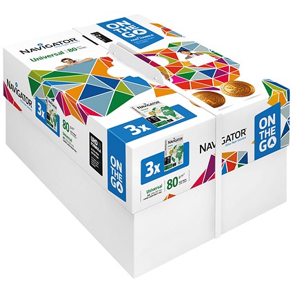 Navigator Universal On The Go A4 Paper, White, 80gsm, Small Box (3 x 500 Sheets)